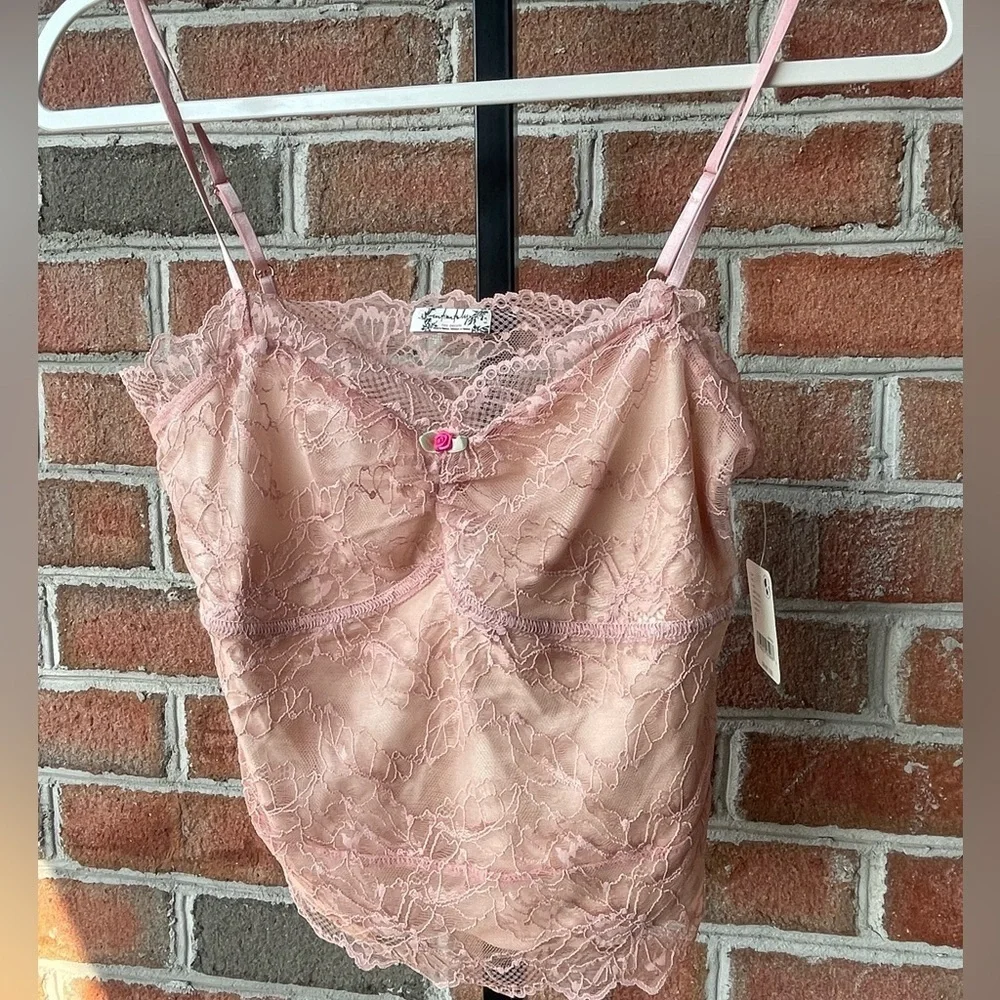 NWT Free People Lacey Essential Cami in Misty Rose Size XS & S w/ Rosette